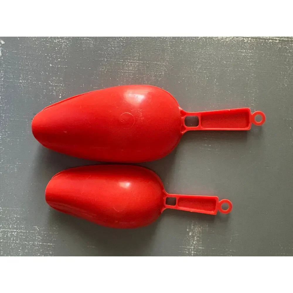 Vintage Red Plastic Scoops Set of 2 White Floral Handles Retro Kitchen Utility